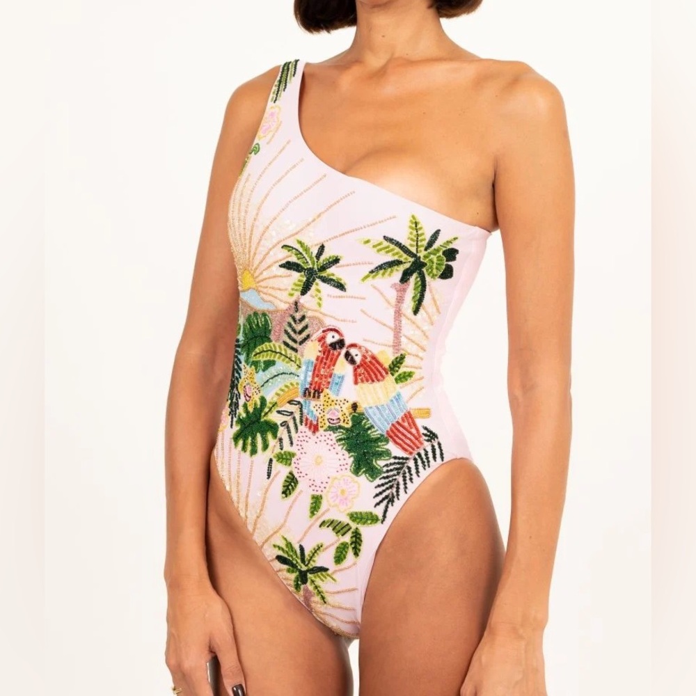 Oceanus Paisley One Shoulder Luxe Swimsuit Pink